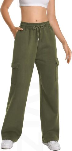 Womens Cargo Sweatpants Fleece Lined Straight Leg Drawstring Sweat Pants Workout Joggers with 4 Pockets 31‘’ Inseam in Saudi Arabia
