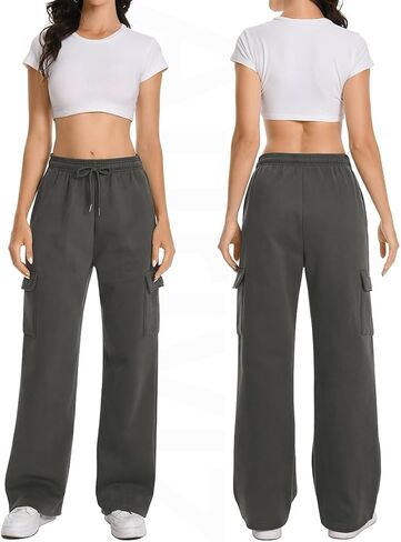 Womens Cargo Sweatpants Fleece Lined Straight Leg Drawstring Sweat Pants Workout Joggers with 4 Pockets 31‘’ Inseam in Saudi Arabia