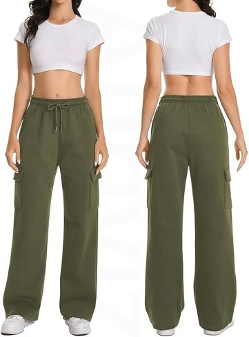 Womens Cargo Sweatpants Fleece Lined Straight Leg Drawstring Sweat Pants Workout Joggers with 4 Pockets 31‘’ Inseam in Saudi Arabia