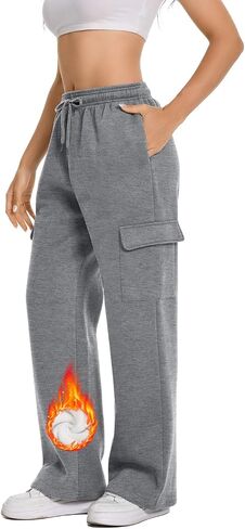 Womens Cargo Sweatpants Fleece Lined Straight Leg Drawstring Sweat Pants Workout Joggers with 4 Pockets 31‘’ Inseam in Saudi Arabia