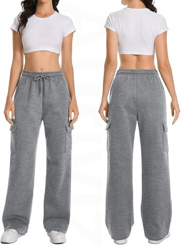 Womens Cargo Sweatpants Fleece Lined Straight Leg Drawstring Sweat Pants Workout Joggers with 4 Pockets 31‘’ Inseam in Saudi Arabia