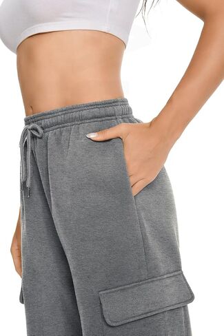 Womens Cargo Sweatpants Fleece Lined Straight Leg Drawstring Sweat Pants Workout Joggers with 4 Pockets 31‘’ Inseam in Saudi Arabia
