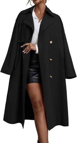 سترة Cicy Bell النسائية ذات الصدر المزدوج الطويلة ذات طية صدر السترة متوسطة الطول مع معطف بحزام in Kuwait