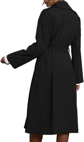 سترة Cicy Bell النسائية ذات الصدر المزدوج الطويلة ذات طية صدر السترة متوسطة الطول مع معطف بحزام in Kuwait