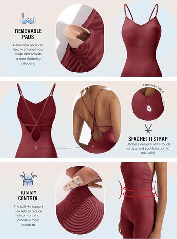 Fisoew Womens One Piece Backless Jumpsuits Casual Spaghetti Straps Bodycon Ribbed Seamless Unitard Leggings Romper in Saudi Arabia