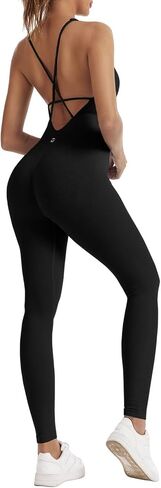 Fisoew Womens One Piece Backless Jumpsuits Casual Spaghetti Straps Bodycon Ribbed Seamless Unitard Leggings Romper in Saudi Arabia
