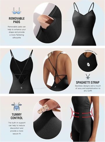 Fisoew Womens One Piece Backless Jumpsuits Casual Spaghetti Straps Bodycon Ribbed Seamless Unitard Leggings Romper in Saudi Arabia