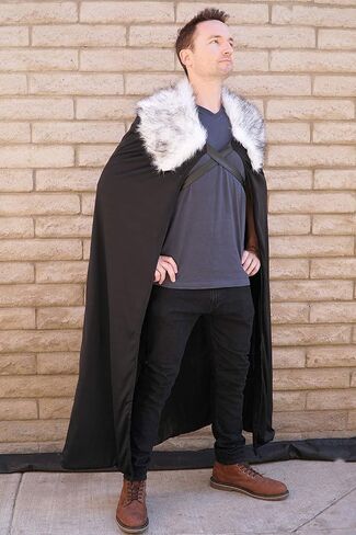 Viking Lord Halloween Costume - Cloak Cape of Fur Adult Men Womens Vikings Sword Brown Cosplay Game, Grey, Large in Kuwait