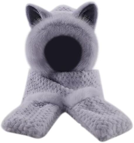 haozaikeji Winter Animal Hood Scarf Hat 3-in-1 Multi-Functional Animal Hat Faux Fur Winter Hat Novelty Hat with Paw Pocket in Saudi Arabia