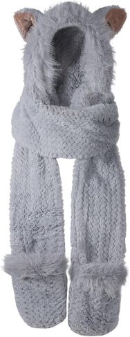 haozaikeji Winter Animal Hood Scarf Hat 3-in-1 Multi-Functional Animal Hat Faux Fur Winter Hat Novelty Hat with Paw Pocket in Saudi Arabia