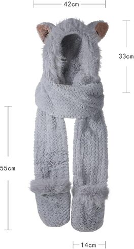 haozaikeji Winter Animal Hood Scarf Hat 3-in-1 Multi-Functional Animal Hat Faux Fur Winter Hat Novelty Hat with Paw Pocket in Saudi Arabia