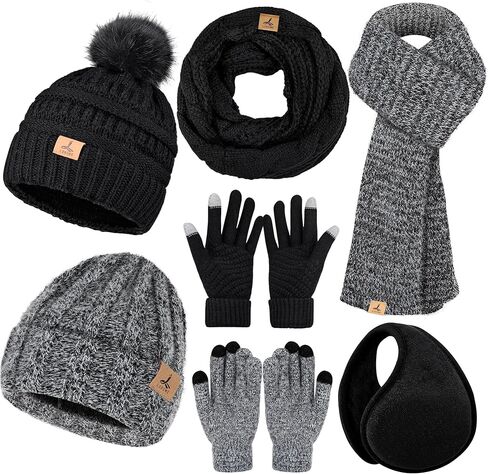 7 PCS Winter Hat Scarf Gloves and Ear Warmer, Warm Knit Beanie Hat Touch Screen Gloves Set Winter Gifts for Unisex in Kuwait