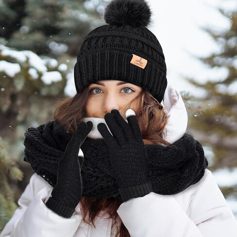 7 PCS Winter Hat Scarf Gloves and Ear Warmer, Warm Knit Beanie Hat Touch Screen Gloves Set Winter Gifts for Unisex in Kuwait