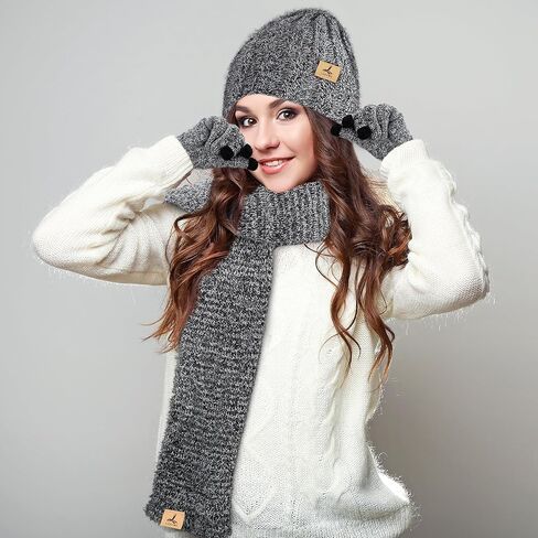 7 PCS Winter Hat Scarf Gloves and Ear Warmer, Warm Knit Beanie Hat Touch Screen Gloves Set Winter Gifts for Unisex in Kuwait