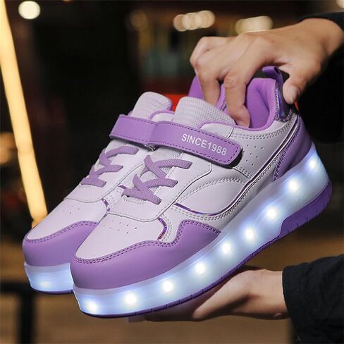 Unisex Roller Shoes Kids Sparkling Wheels Shoes Girls Light up Roller Skates Sneakers Boys Rechargeable Flashing Sneakers for Gift in Saudi Arabia