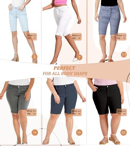Hybrid & Company Womens Butt Lifting Mid Rise Denim Bermuda Shorts in Saudi Arabia