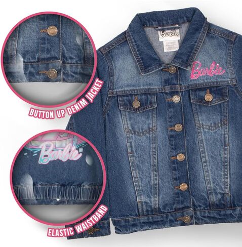 Barbie Girl's Button Up Jean Jacket - Fashion Denim Jacket Print for Kids in Saudi Arabia