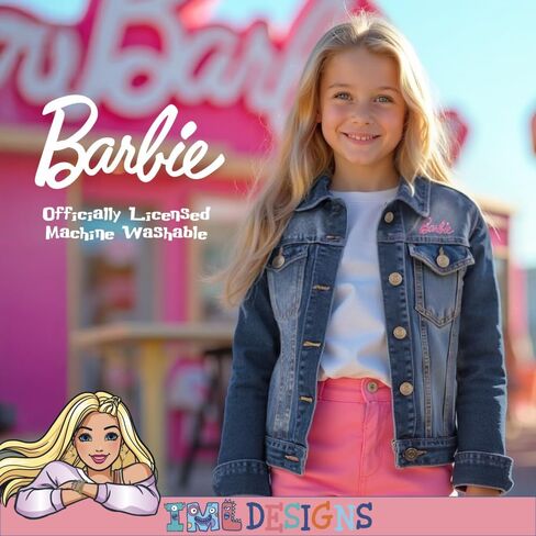 Barbie Girl's Button Up Jean Jacket - Fashion Denim Jacket Print for Kids in Saudi Arabia