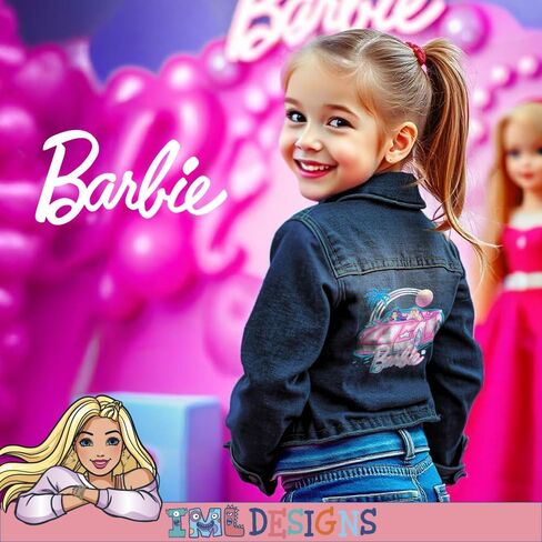 Barbie Girl's Button Up Jean Jacket - Fashion Denim Jacket Print for Kids in Saudi Arabia
