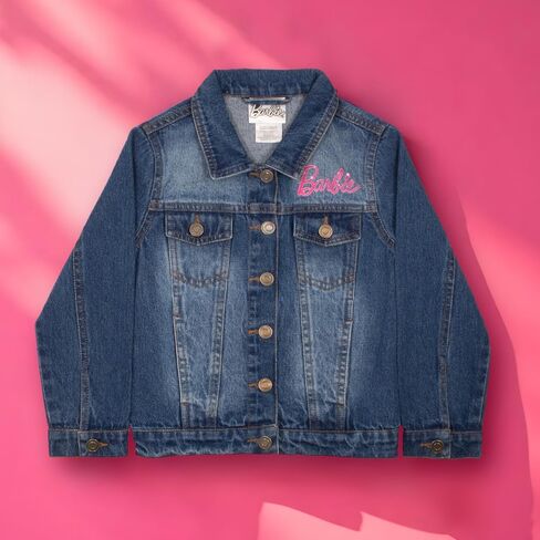 Barbie Girl's Button Up Jean Jacket - Fashion Denim Jacket Print for Kids in Saudi Arabia