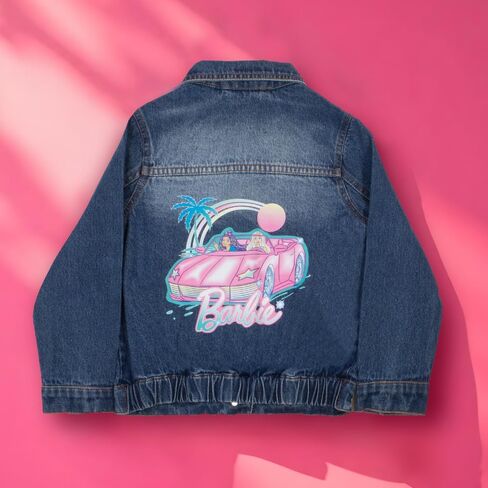Barbie Girl's Button Up Jean Jacket - Fashion Denim Jacket Print for Kids in Saudi Arabia