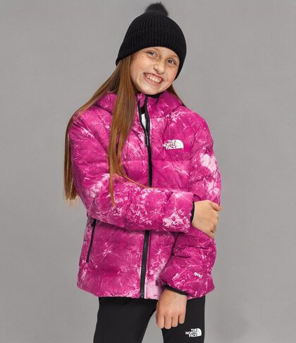 سترة بقلنسوة مطبوعة ذات وجهين من الشمال إلى الأسفل للفتيات من THE NORTH FACE (الأطفال الصغار/الأطفال الكبار) صبغة رش باللون الفوشيا الوردي مقاس SM (7-8 أطفال كبار) in Kuwait