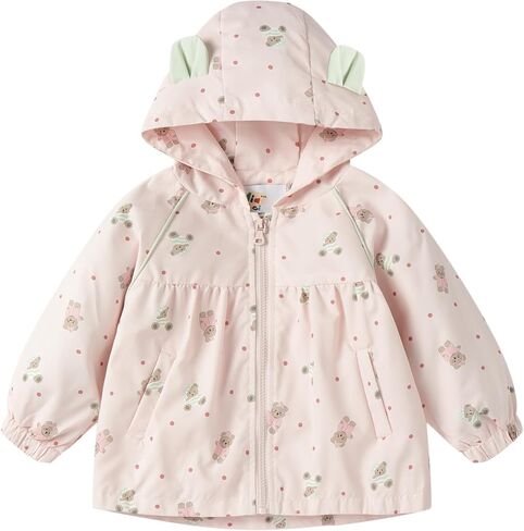 Mud Kingdom Girls Hooded Jacket Long Sleeve Cartoon Bear Print Outerwear Pocket Zipper Cute in Saudi Arabia