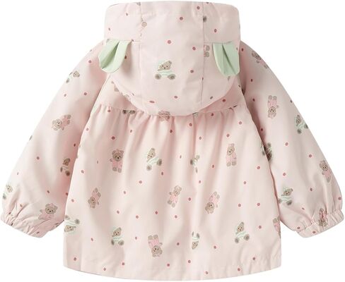 Mud Kingdom Girls Hooded Jacket Long Sleeve Cartoon Bear Print Outerwear Pocket Zipper Cute in Saudi Arabia