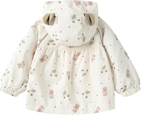Mud Kingdom Girls Hooded Jacket Long Sleeve Cartoon Bear Print Outerwear Pocket Zipper Cute in Saudi Arabia