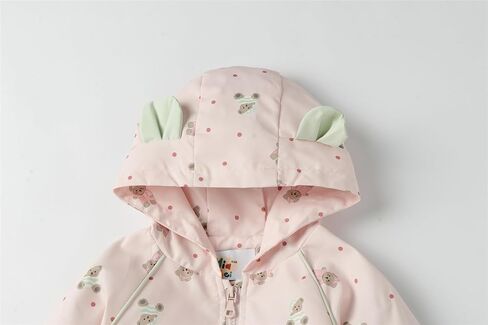 Mud Kingdom Girls Hooded Jacket Long Sleeve Cartoon Bear Print Outerwear Pocket Zipper Cute in Saudi Arabia