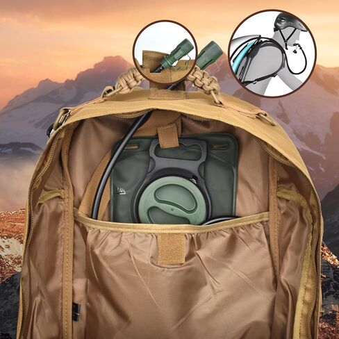 حقيبة ظهر تكتيكية عسكرية سعة 40 لتر للرجال، حقيبة ظهر للعمل من Molle EDC للمشي لمسافات طويلة، حزمة هجوم للجيش 3 أيام وحقيبة للحشرات مع حجرة المثانة المائية (05-كاكي) in Kuwait