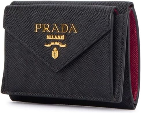 محافظ برادا النسائية ثنائية اللون ثلاثية الطي باللونين الأسود والوردي محفظة جلد سافيونو 1MH021 محفظة جلدية للنساء in Kuwait