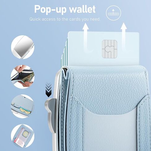 Wallet Women RFID Blocking Wallet with ID Windows, Pop-up Case, Cash Slot, Credit Card Minimalist Wallet with Mirror and Coin Pocket(Blue) in Saudi Arabia