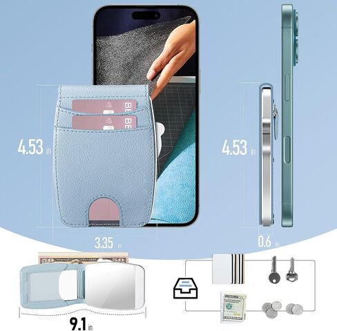 Wallet Women RFID Blocking Wallet with ID Windows, Pop-up Case, Cash Slot, Credit Card Minimalist Wallet with Mirror and Coin Pocket(Blue) in Saudi Arabia