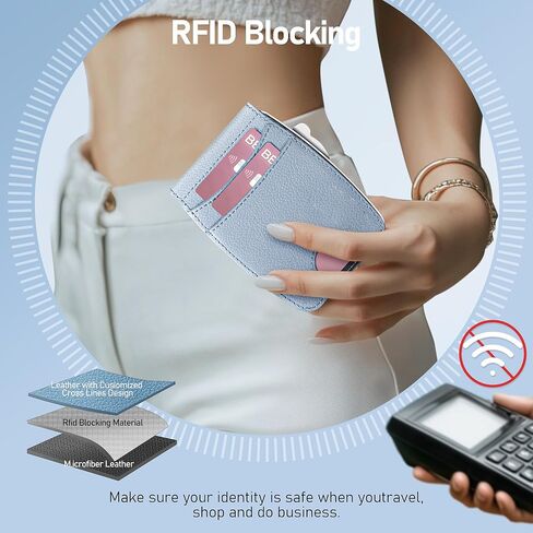 Wallet Women RFID Blocking Wallet with ID Windows, Pop-up Case, Cash Slot, Credit Card Minimalist Wallet with Mirror and Coin Pocket(Blue) in Saudi Arabia