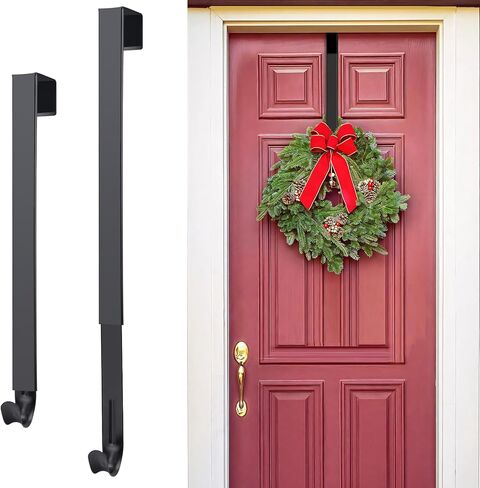 WISYOK Wreath Hangers for Front Door, Extra Long Door Hanger Hook Adjustable from 15 to 25 Inches, Black Metal Hook Over The Door for Christmas Halloween Autumn Decor in Saudi Arabia