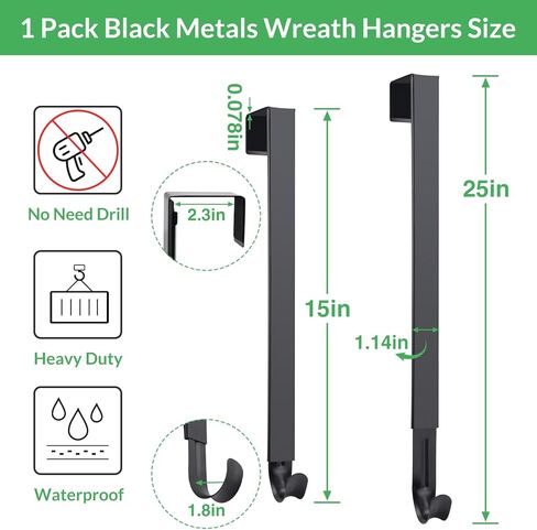 WISYOK Wreath Hangers for Front Door, Extra Long Door Hanger Hook Adjustable from 15 to 25 Inches, Black Metal Hook Over The Door for Christmas Halloween Autumn Decor in Saudi Arabia