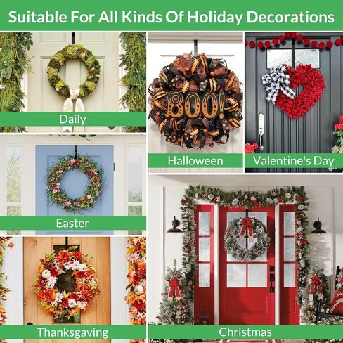 WISYOK Wreath Hangers for Front Door, Extra Long Door Hanger Hook Adjustable from 15 to 25 Inches, Black Metal Hook Over The Door for Christmas Halloween Autumn Decor in Saudi Arabia