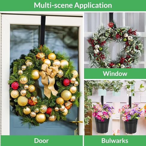 WISYOK Wreath Hangers for Front Door, Extra Long Door Hanger Hook Adjustable from 15 to 25 Inches, Black Metal Hook Over The Door for Christmas Halloween Autumn Decor in Saudi Arabia