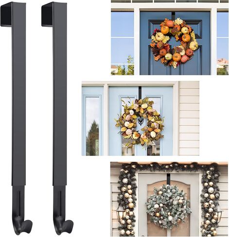 WISYOK Wreath Hangers for Front Door, Extra Long Door Hanger Hook Adjustable from 15 to 25 Inches, Black Metal Hook Over The Door for Christmas Halloween Autumn Decor in Saudi Arabia