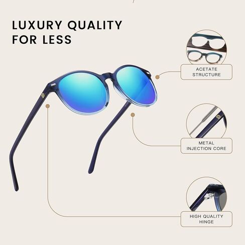 DUCO Retro Round UV400 Polarized Sunglasses for Women Men Vintage Shades Classic Acetate Trendy Fashion Sunglass DC1230 in Kuwait