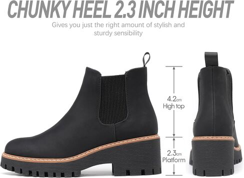 DECARSDZ Womens Chunky Platform Chelsea Boot With Elastic Low Wedge Heel Slip On For Fall Work Suede Leather Classic Style Ankle Boots Women in Kuwait