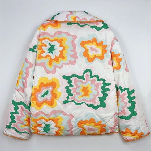 Duyang Women's Cropped Puffer Jacket Lightweight Floral Printed Open Front Quilted Coat Winter Warm Outwear in Saudi Arabia