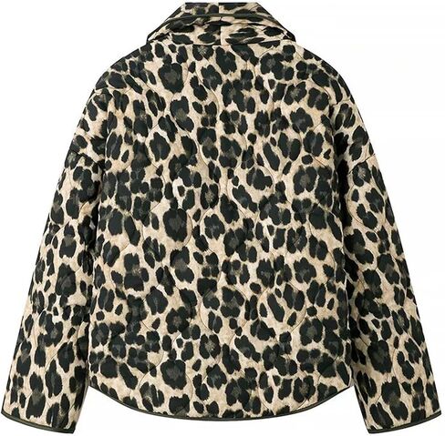 Womens Lightweight Quilted Puffer Jacket Leopard Print Oversized Long Sleeve Packable Short Down Coat in Kuwait