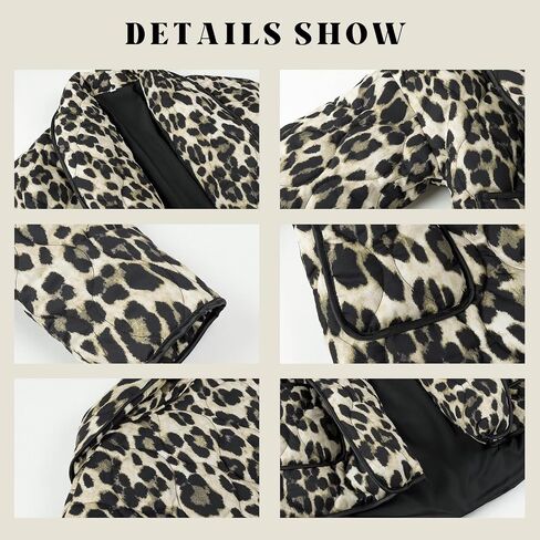 Womens Lightweight Quilted Puffer Jacket Leopard Print Oversized Long Sleeve Packable Short Down Coat in Kuwait