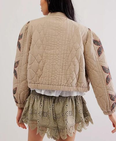 OPCAKM Women's Cropped Puffer Jacket Lightweight Flower Embroidery Quilted Outerwear Coats in Saudi Arabia