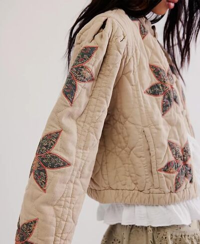 OPCAKM Women's Cropped Puffer Jacket Lightweight Flower Embroidery Quilted Outerwear Coats in Saudi Arabia