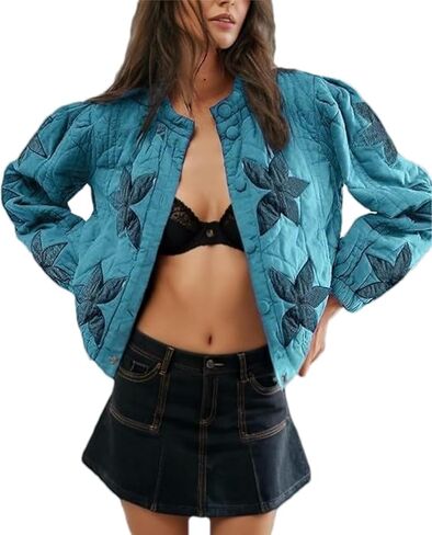 OPCAKM Women's Cropped Puffer Jacket Lightweight Flower Embroidery Quilted Outerwear Coats in Saudi Arabia