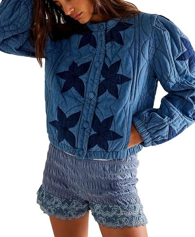 OPCAKM Women's Cropped Puffer Jacket Lightweight Flower Embroidery Quilted Outerwear Coats in Saudi Arabia