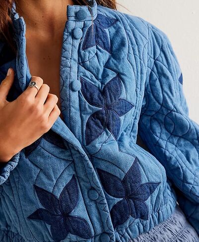 OPCAKM Women's Cropped Puffer Jacket Lightweight Flower Embroidery Quilted Outerwear Coats in Saudi Arabia